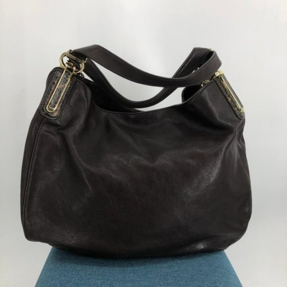 Michael Kors Matilda Brown pebble Leather and Snakeskin Zipper Hobo Bag - Picture 4 of 7